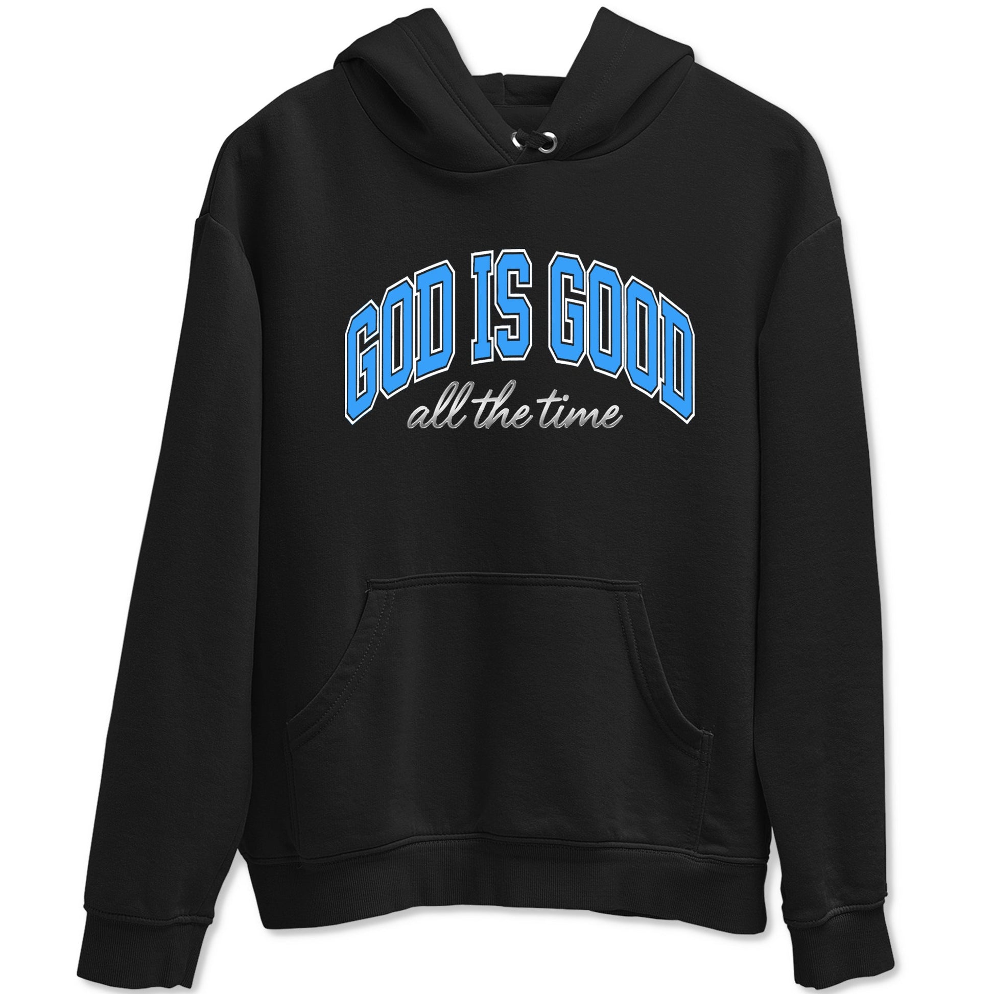 God Is Good sneaker match t-shirt styled to complete your fit with the Air Jordan 12 White and University Blue sneakers, shown in Black 2.