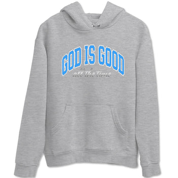 God Is Good sneaker match t-shirt styled to complete your fit with the Air Jordan 12 White and University Blue sneakers, shown in Heather Grey 2.