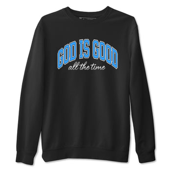 God Is Good sneaker match t-shirt styled to complete your fit with the Air Jordan 12 White and University Blue sneakers, shown in Black 2.