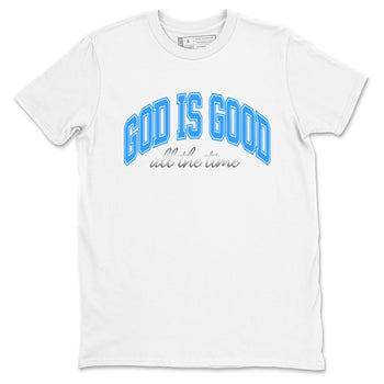 God Is Good sneaker match t-shirt styled to complete your fit with the Air Jordan 12 White and University Blue sneakers, shown in White 2.