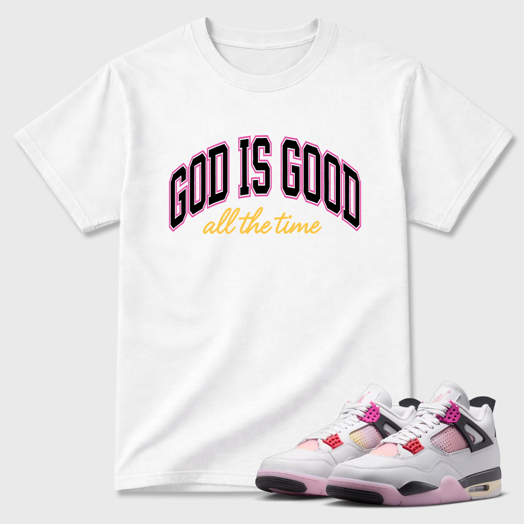 God Is Good Graphic T-Shirt featuring original streetwear artwork designed to match the Air Jordan 4 Comic. White 1 Graphic T-Shirt.