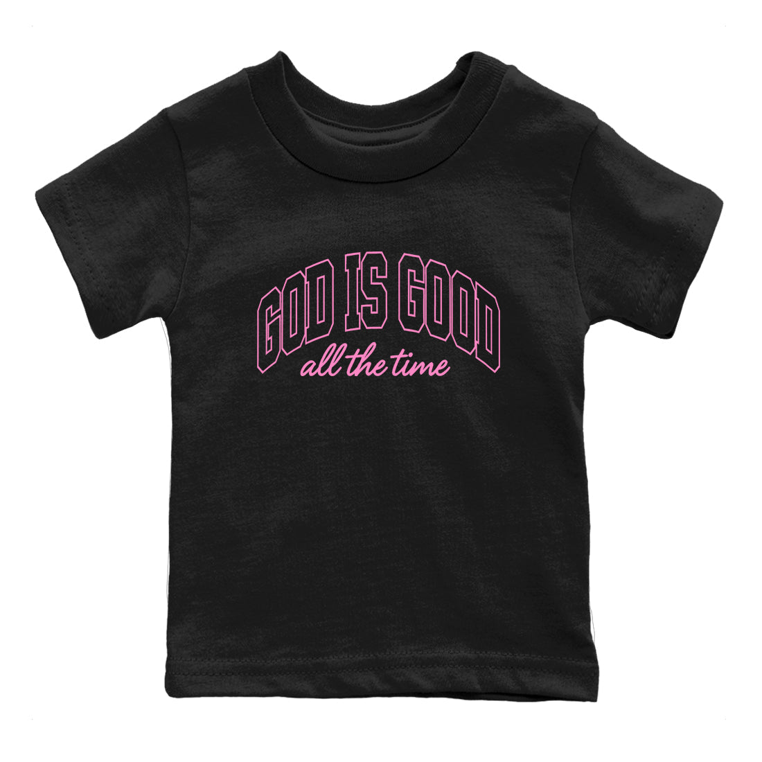 Perfect Valentine's Day Gifts graphic tee  – Sneaker Tees To Match Air Jordan 4 Pink Thunder – God Is Good Kids Graphic T-Shirt Black 2