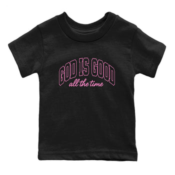 Perfect Valentine's Day Gifts graphic tee  – Sneaker Tees To Match Air Jordan 4 Pink Thunder – God Is Good Kids Graphic T-Shirt Black 2