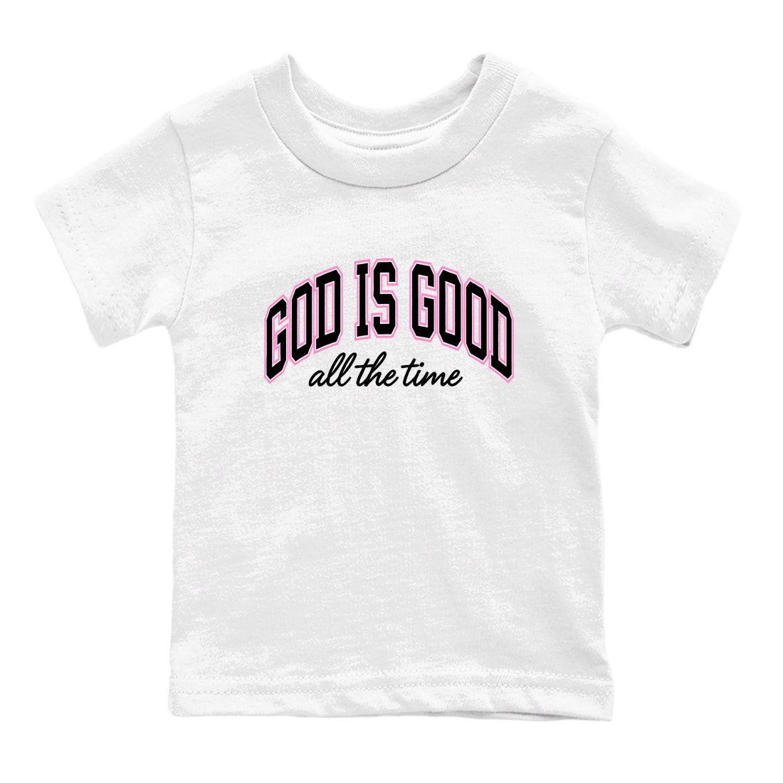 Perfect Valentine's Day Gifts graphic tee  – Sneaker Tees To Match Air Jordan 4 Pink Thunder – God Is Good Kids Graphic T-Shirt White 2