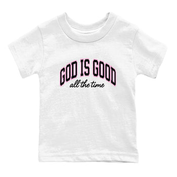 Perfect Valentine's Day Gifts graphic tee  – Sneaker Tees To Match Air Jordan 4 Pink Thunder – God Is Good Kids Graphic T-Shirt White 2