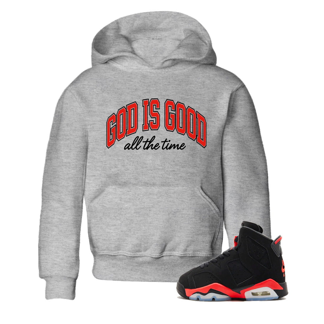 Perfect Valentine's Day Gifts graphic tee  – Sneaker Tees To Match Air Jordan 6 Reverse Infrared – God Is Good Kids Graphic T-Shirt Heather Grey 1