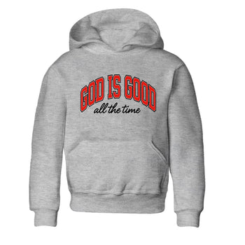 Perfect Valentine's Day Gifts graphic tee  – Sneaker Tees To Match Air Jordan 6 Reverse Infrared – God Is Good Kids Graphic T-Shirt Heather Grey 2