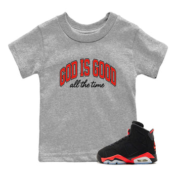 Perfect Valentine's Day Gifts graphic tee  – Sneaker Tees To Match Air Jordan 6 Reverse Infrared – God Is Good Kids Graphic T-Shirt Heather Grey 1