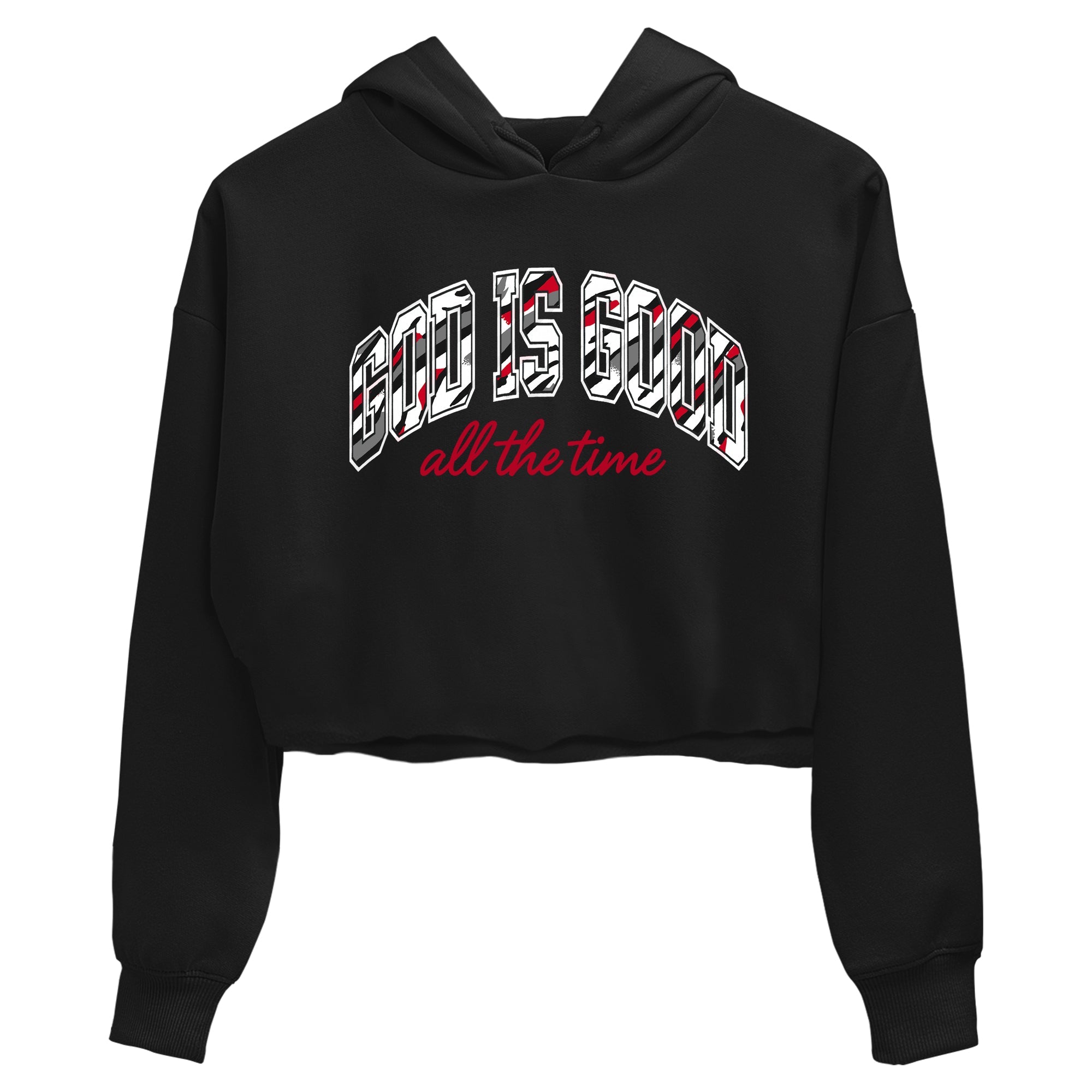 Sneaker match tees – Sneaker Tees To Match Air Jordan 8 Bunny Shoes Air Jordan 8 White and True Red – God Is Good Crop T-Shirt Black 2