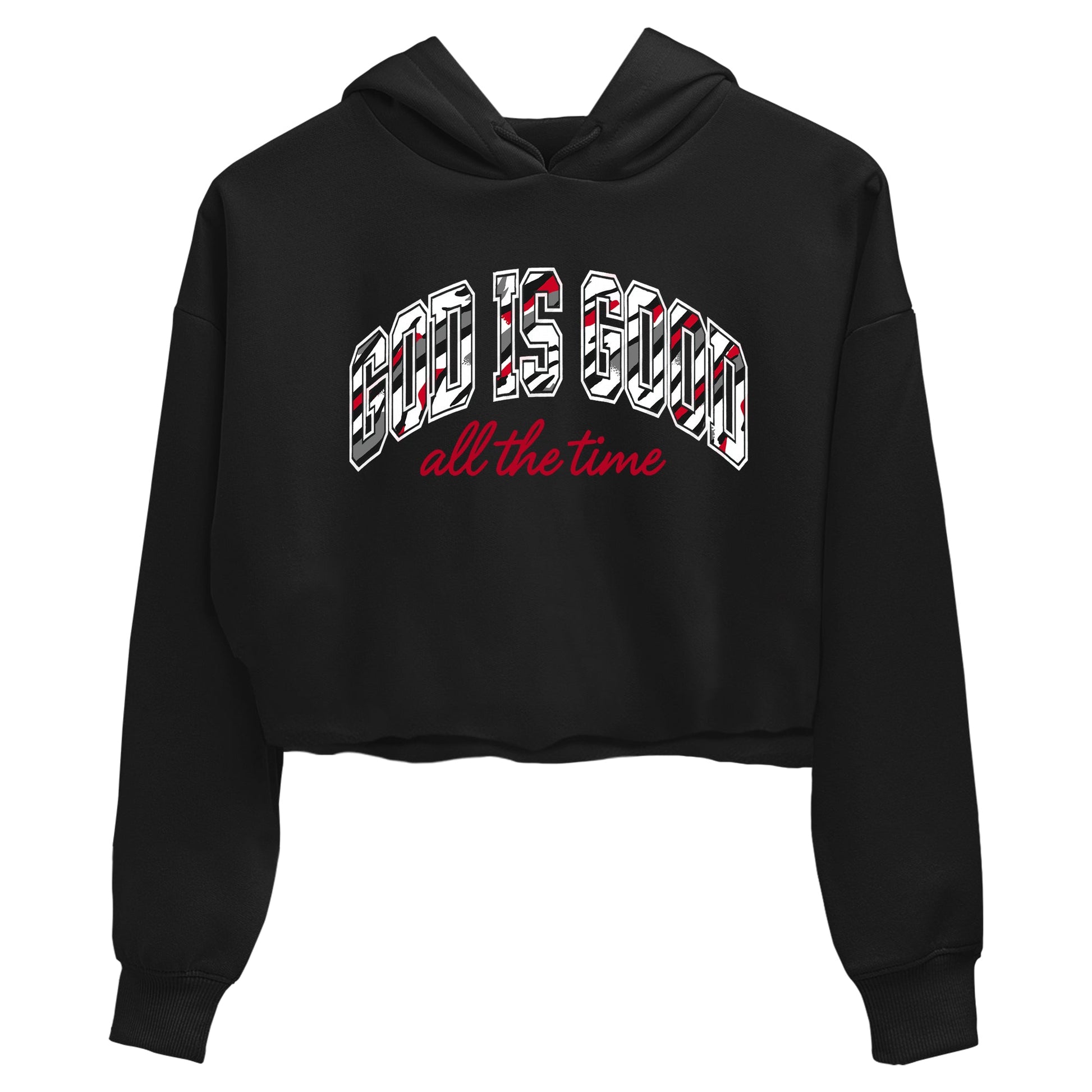 Sneaker match tees – Sneaker Tees To Match Air Jordan 8 Bunny Shoes Air Jordan 8 White and True Red – God Is Good Crop T-Shirt Black 2