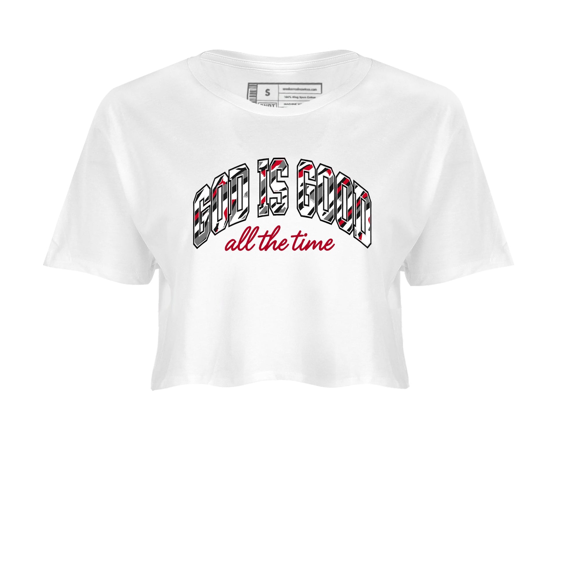 Sneaker match tees – Sneaker Tees To Match Air Jordan 8 Bunny Shoes Air Jordan 8 White and True Red – God Is Good Crop T-Shirt White 2