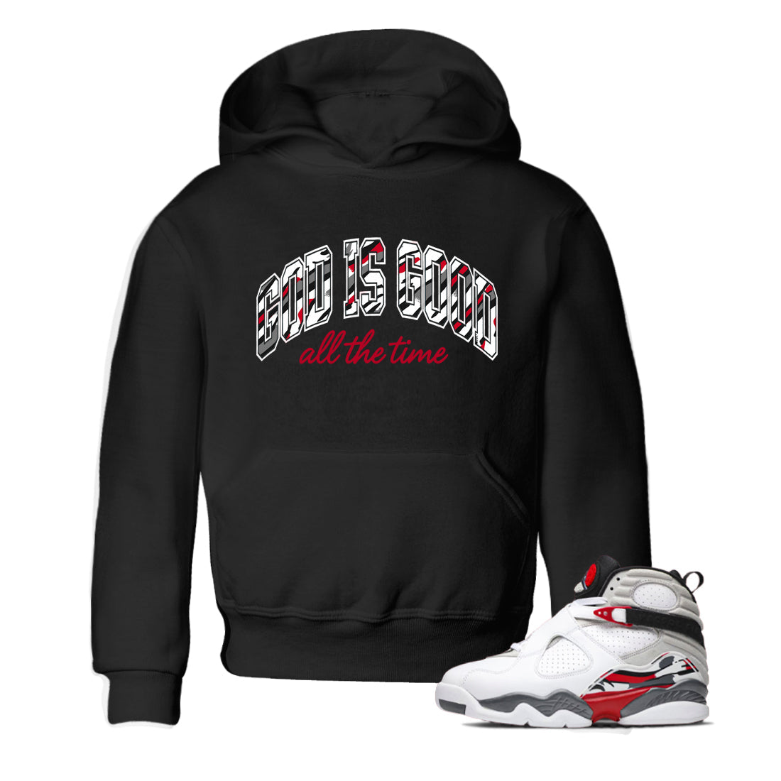 Sneaker match tees – Sneaker Tees To Match Air Jordan 8 Bunny Shoes Air Jordan 8 White and True Red – God Is Good Kids T-Shirt Black 1