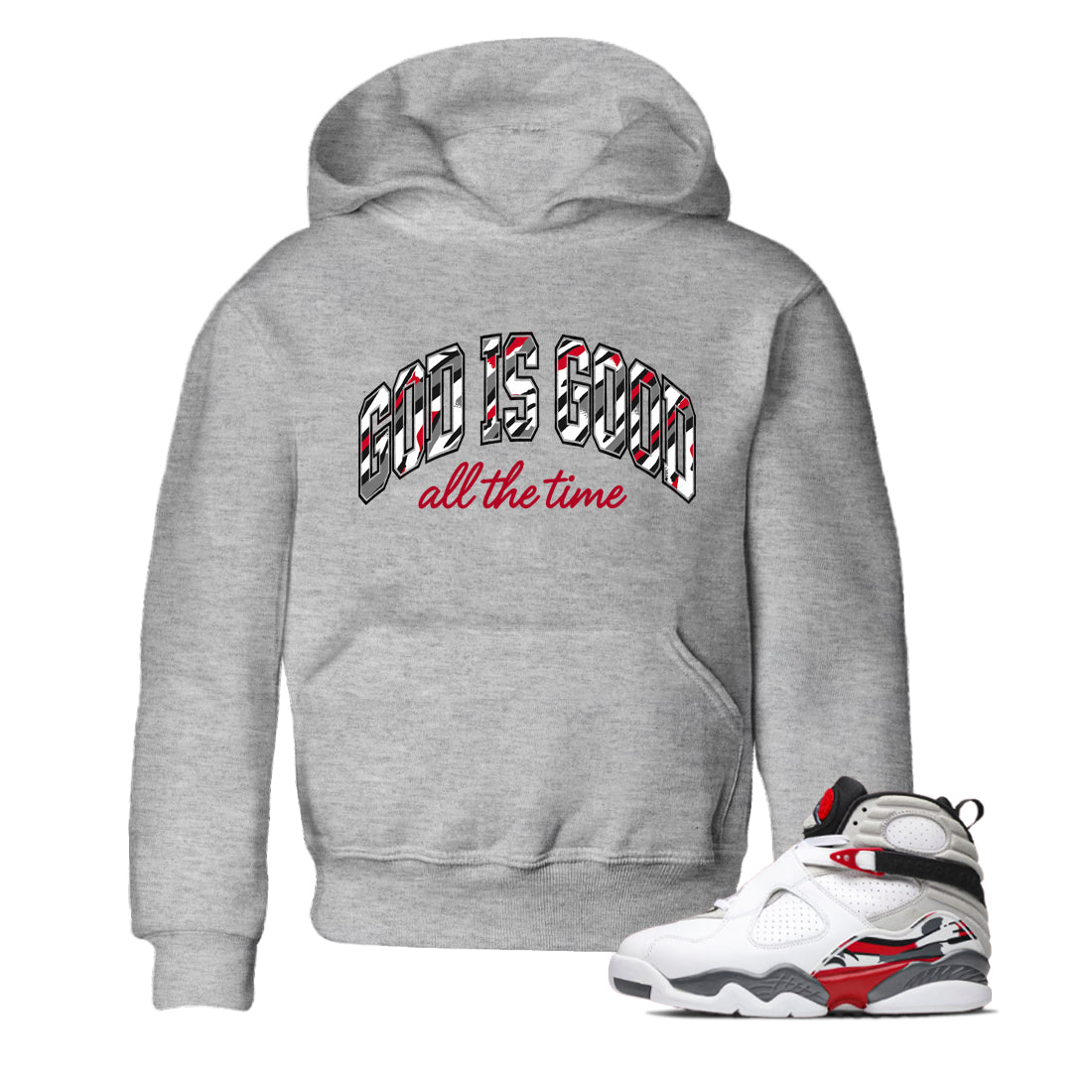 Sneaker match tees – Sneaker Tees To Match Air Jordan 8 Bunny Shoes Air Jordan 8 White and True Red – God Is Good Kids T-Shirt Heather Grey 1