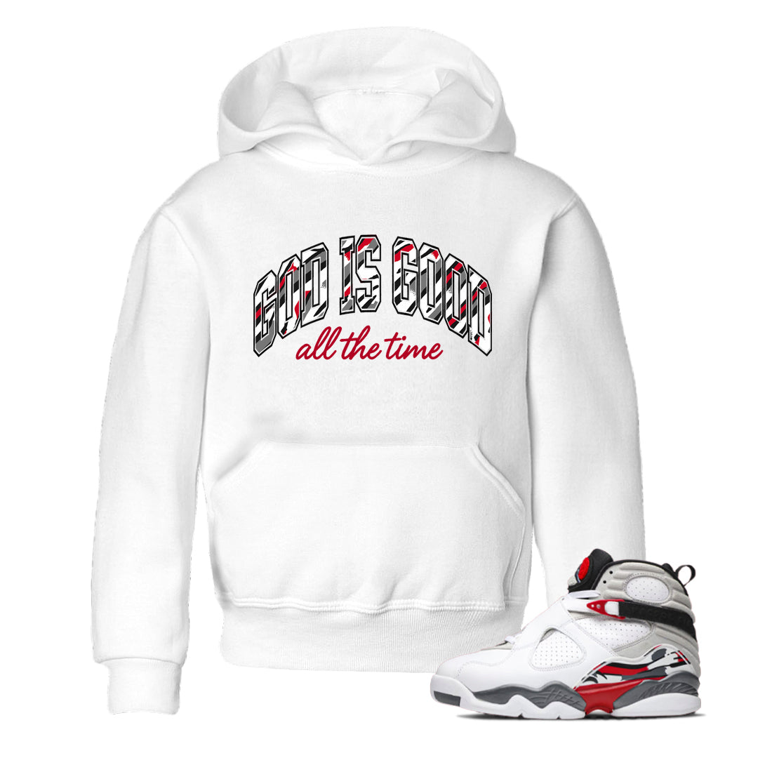 Sneaker match tees – Sneaker Tees To Match Air Jordan 8 Bunny Shoes Air Jordan 8 White and True Red – God Is Good Kids T-Shirt White 1