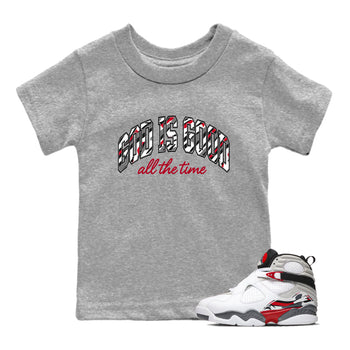 Sneaker match tees – Sneaker Tees To Match Air Jordan 8 Bunny Shoes Air Jordan 8 White and True Red – God Is Good Kids T-Shirt Heather Grey 1