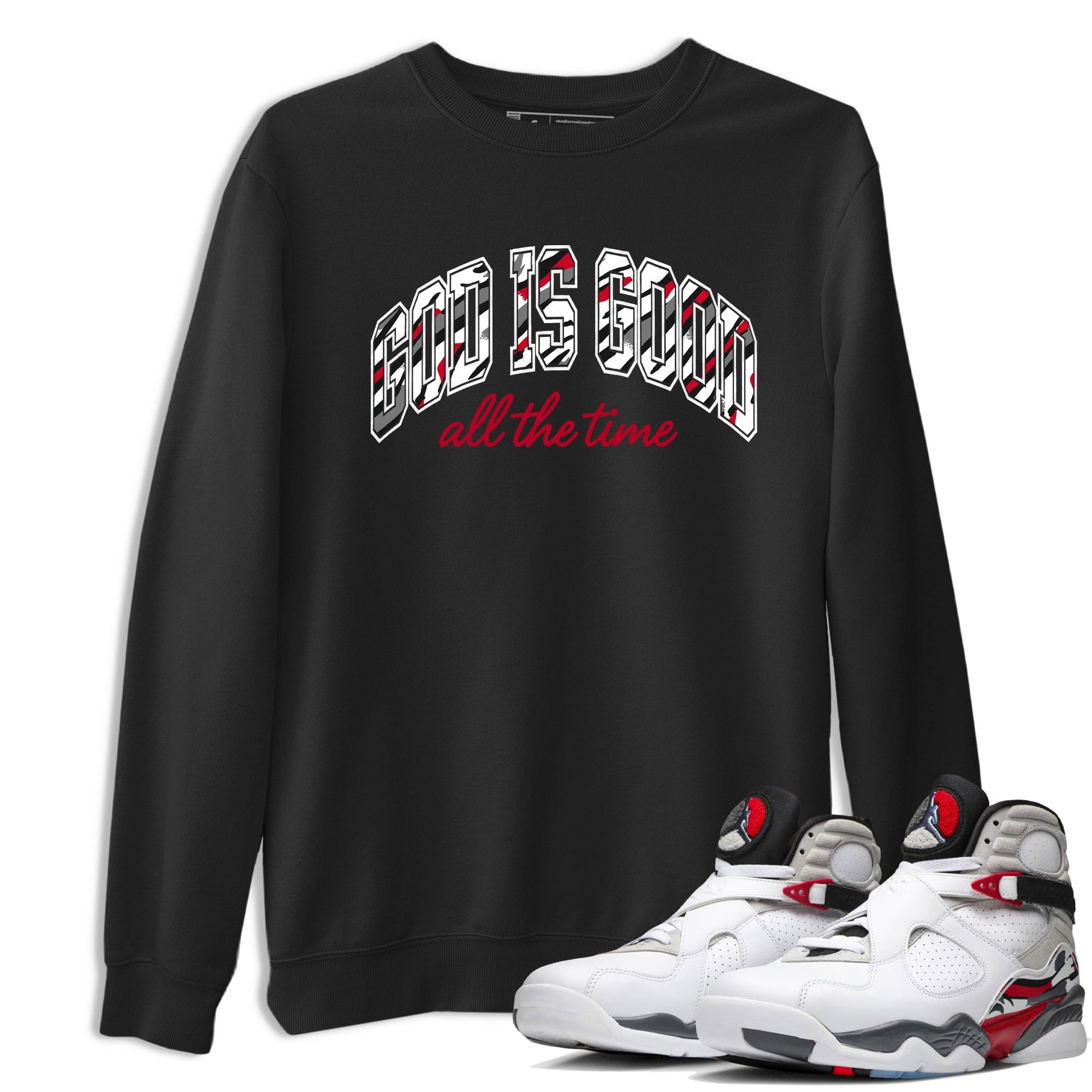 Sneaker match tees – Sneaker Tees To Match Air Jordan 8 Bunny Shoes Air Jordan 8 White and True Red – God Is Good Tee Black 1