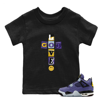 Best Sneakerfits graphic tee – Los Angeles Basketball Tees To Match Air Jordan 4 Lakeshow – God Love Kids T-Shirt Black 1