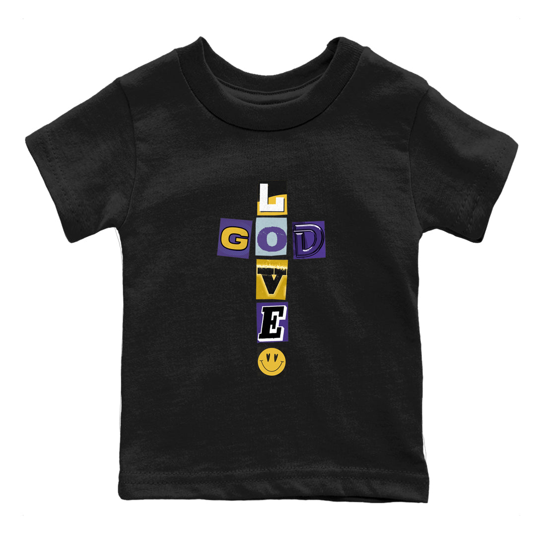 Best Sneakerfits graphic tee – Los Angeles Basketball Tees To Match Air Jordan 4 Lakeshow – God Love Kids T-Shirt Black 2