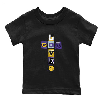 Best Sneakerfits graphic tee – Los Angeles Basketball Tees To Match Air Jordan 4 Lakeshow – God Love Kids T-Shirt Black 2