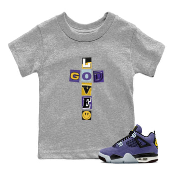 Best Sneakerfits graphic tee – Los Angeles Basketball Tees To Match Air Jordan 4 Lakeshow – God Love Kids T-Shirt Heather Grey 1
