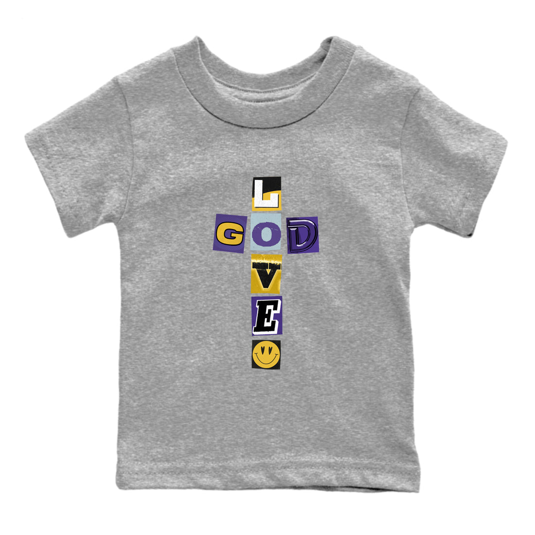 Best Sneakerfits graphic tee – Los Angeles Basketball Tees To Match Air Jordan 4 Lakeshow – God Love Kids T-Shirt Heather Grey 2
