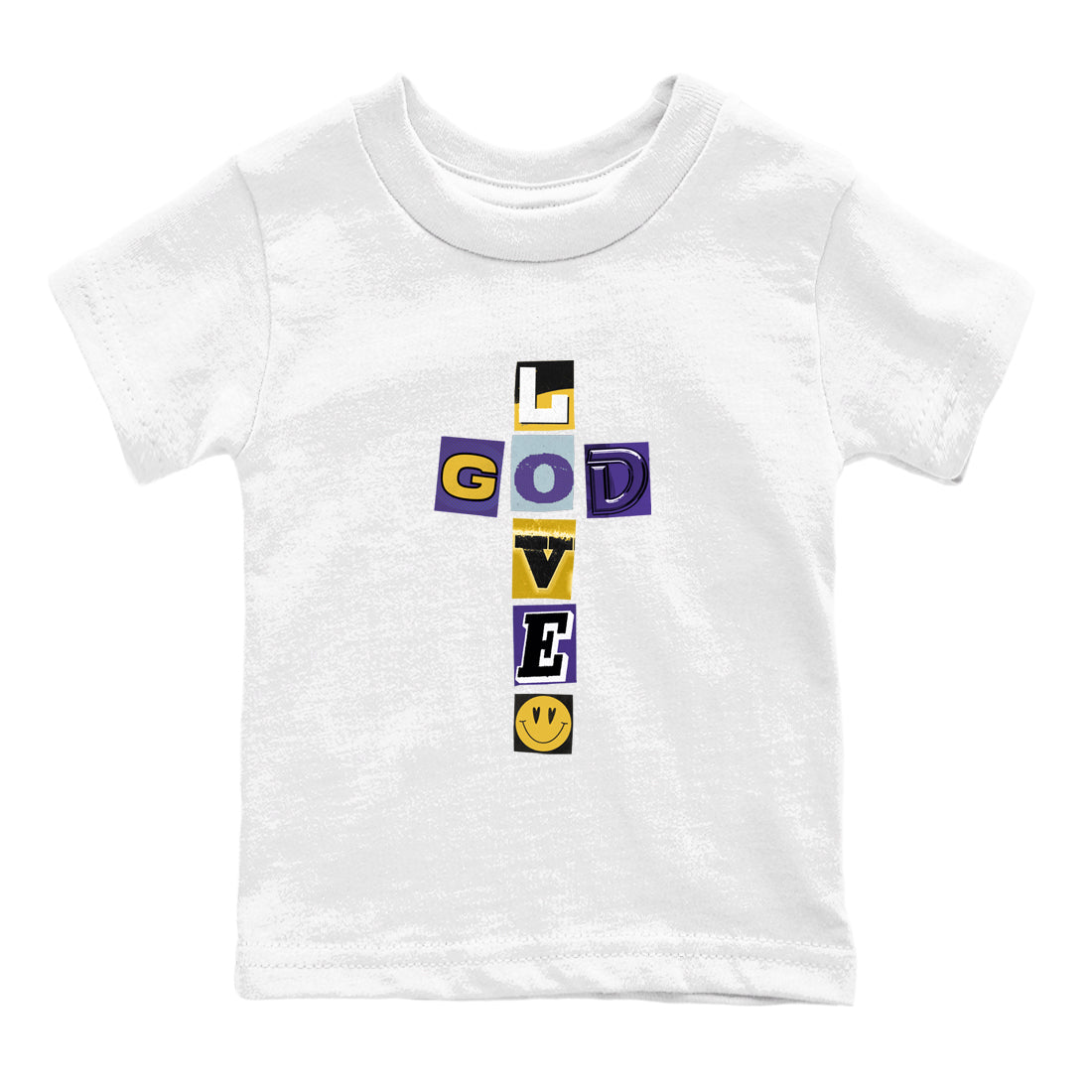Best Sneakerfits graphic tee – Los Angeles Basketball Tees To Match Air Jordan 4 Lakeshow – God Love Kids T-Shirt White 2