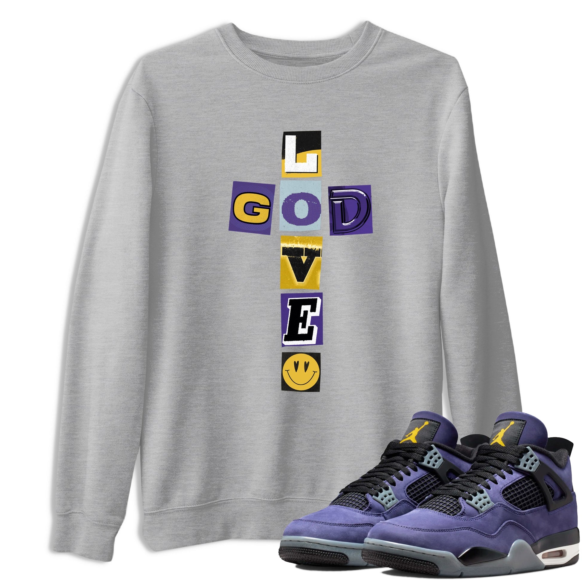 Best Sneakerfits graphic tee – Los Angeles Basketball Tees To Match Air Jordan 4 Lakeshow – God Love Tee Heather Grey 1