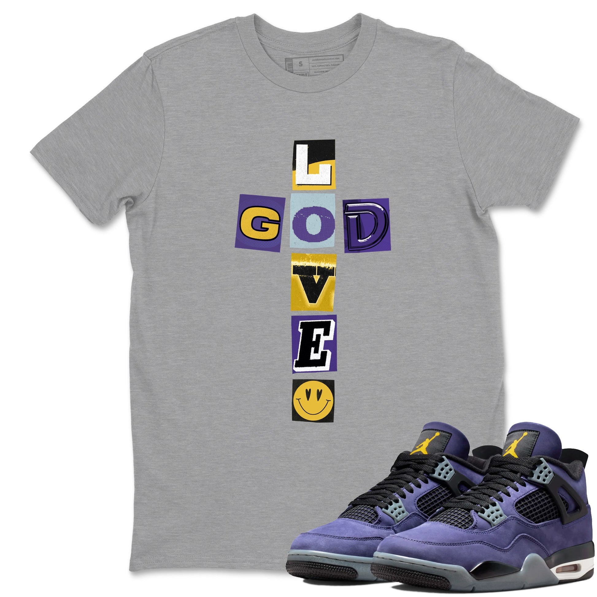 Best Sneakerfits graphic tee – Los Angeles Basketball Tees To Match Air Jordan 4 Lakeshow – God Love Tee Heather Grey 1
