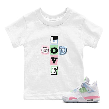 Best Sneakerfits graphic tee – Perfect Valentine's Day outfits to match Air Jordan 4 Valentines Day Kids – God Love Kids T-Shirt White 1