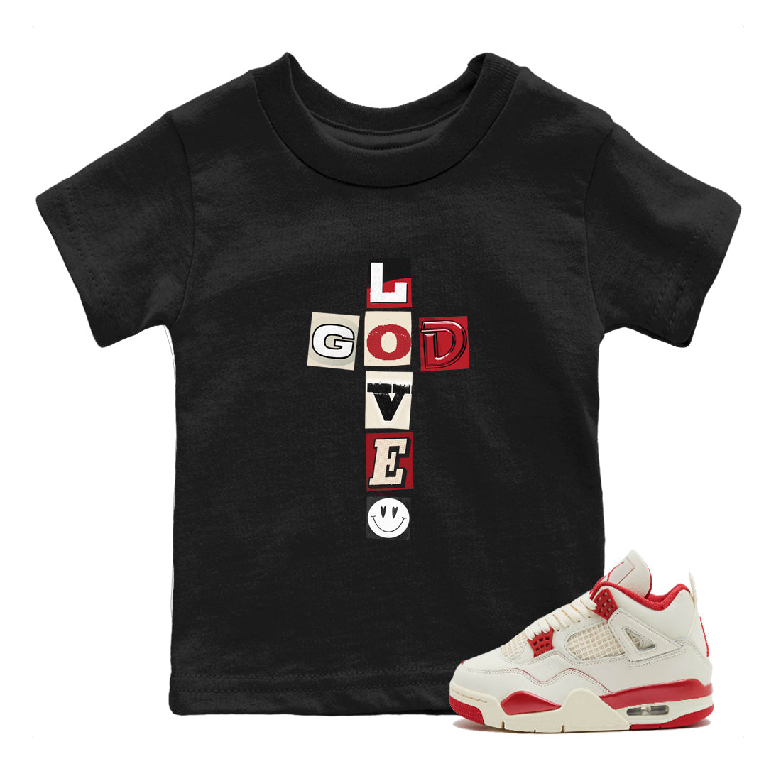 Best Sneakerfits graphic tee – Perfect Valentine's Day outfits to match Air Jordan 4 Valentines Day – God Love Kids T-Shirt Black 1