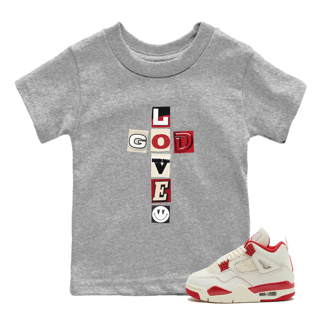 Best Sneakerfits graphic tee – Perfect Valentine's Day outfits to match Air Jordan 4 Valentines Day – God Love Kids T-Shirt Heather Grey 1