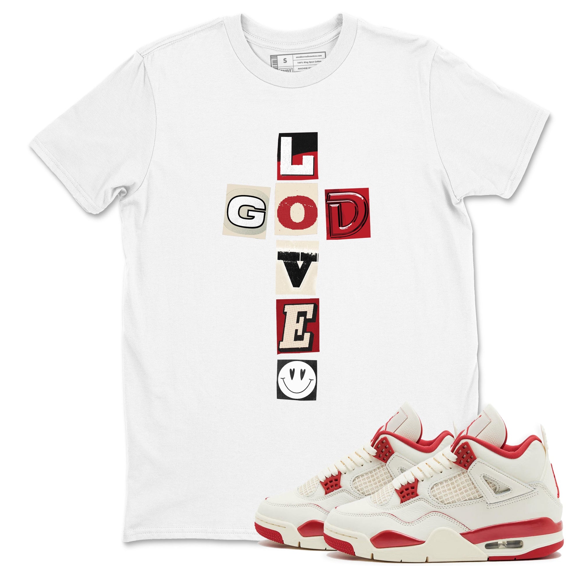 Best Sneakerfits graphic tee – Perfect Valentine's Day outfits to match Air Jordan 4 Valentines Day – God Love Tee White 1