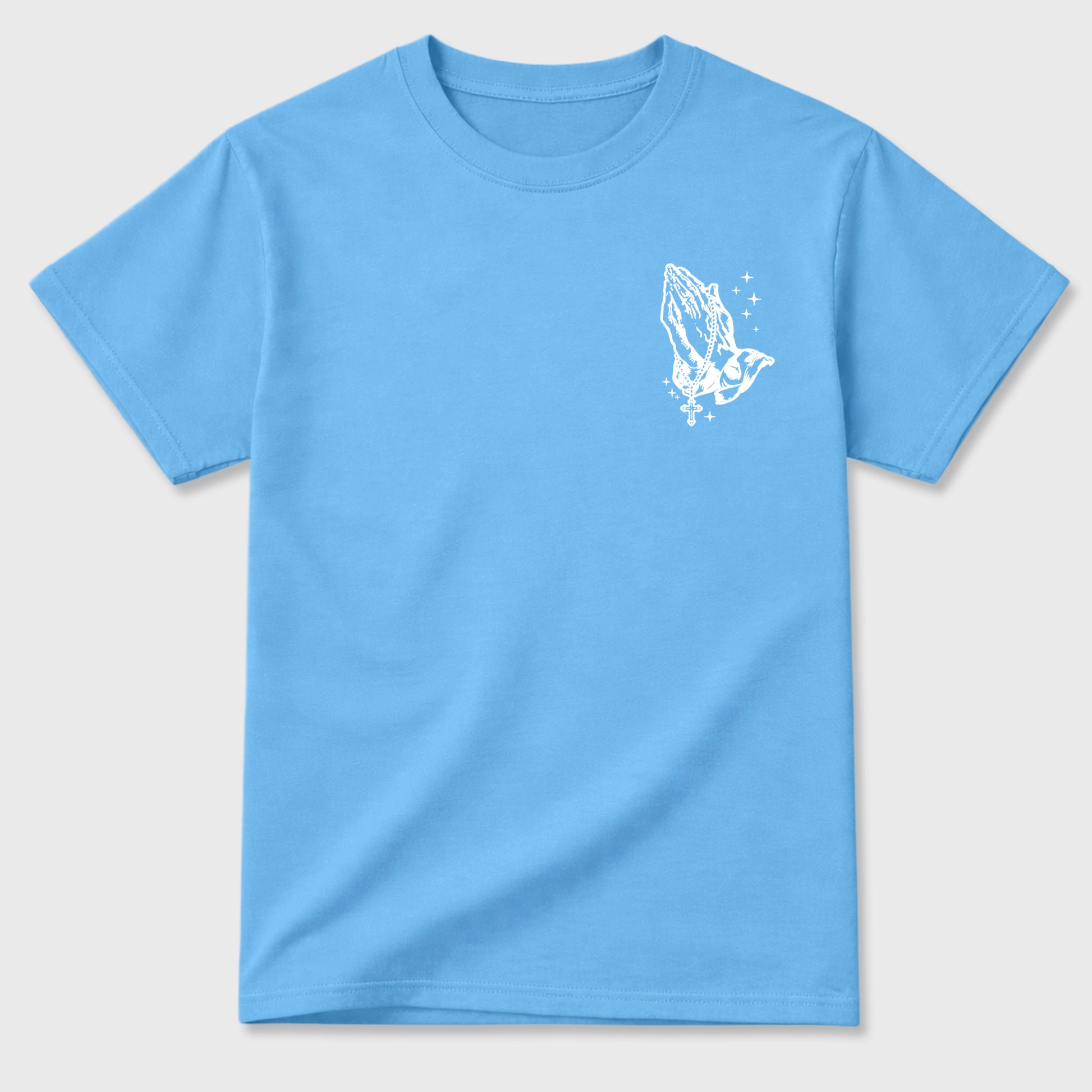 God Over All Things sneaker match t-shirt styled to complete your fit with the sneakers, Double side graphic tee. shown in Carolina Blue.