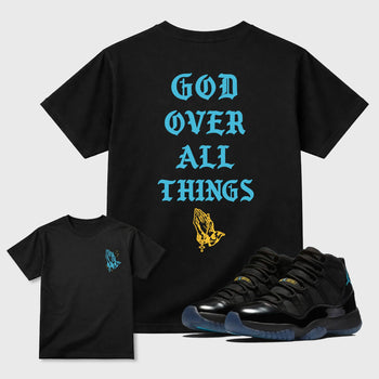 God Over All Things sneaker match t-shirt styled to complete your fit with the 11s Gamma sneakers, shown in Black.