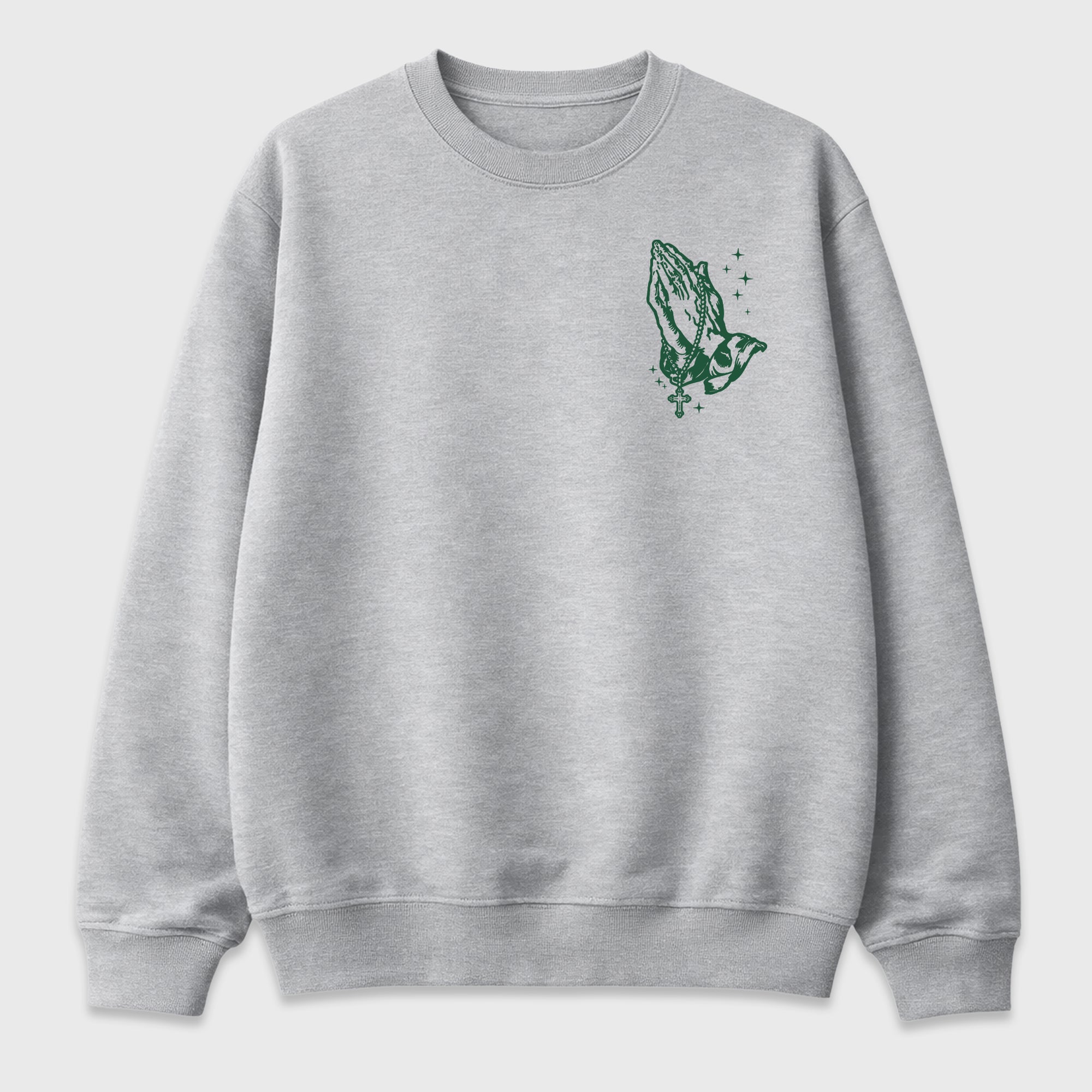 God Over All Things Heather Grey Graphic Sweatshirt - 2, featuring original SNRT artwork created to pair with Air Jordan 12 Bucks sneakers and everyday streetwear styling.
