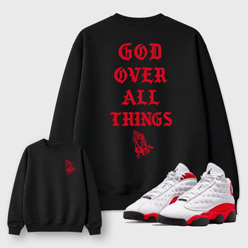 God Over All Things sneaker match t-shirt styled to complete your fit with the 13s Chicago sneakers, shown in Black.