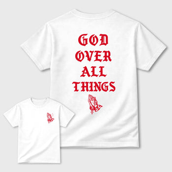 God Over All Things sneaker match t-shirt styled to complete your fit with the 13s Chicago sneakers, shown in White.