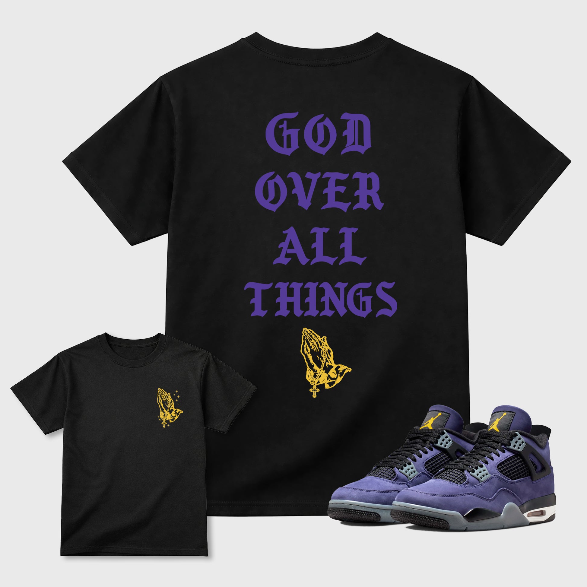 God Over All Things sneaker match t-shirt styled to complete your fit with the sneakers, shown in Black.