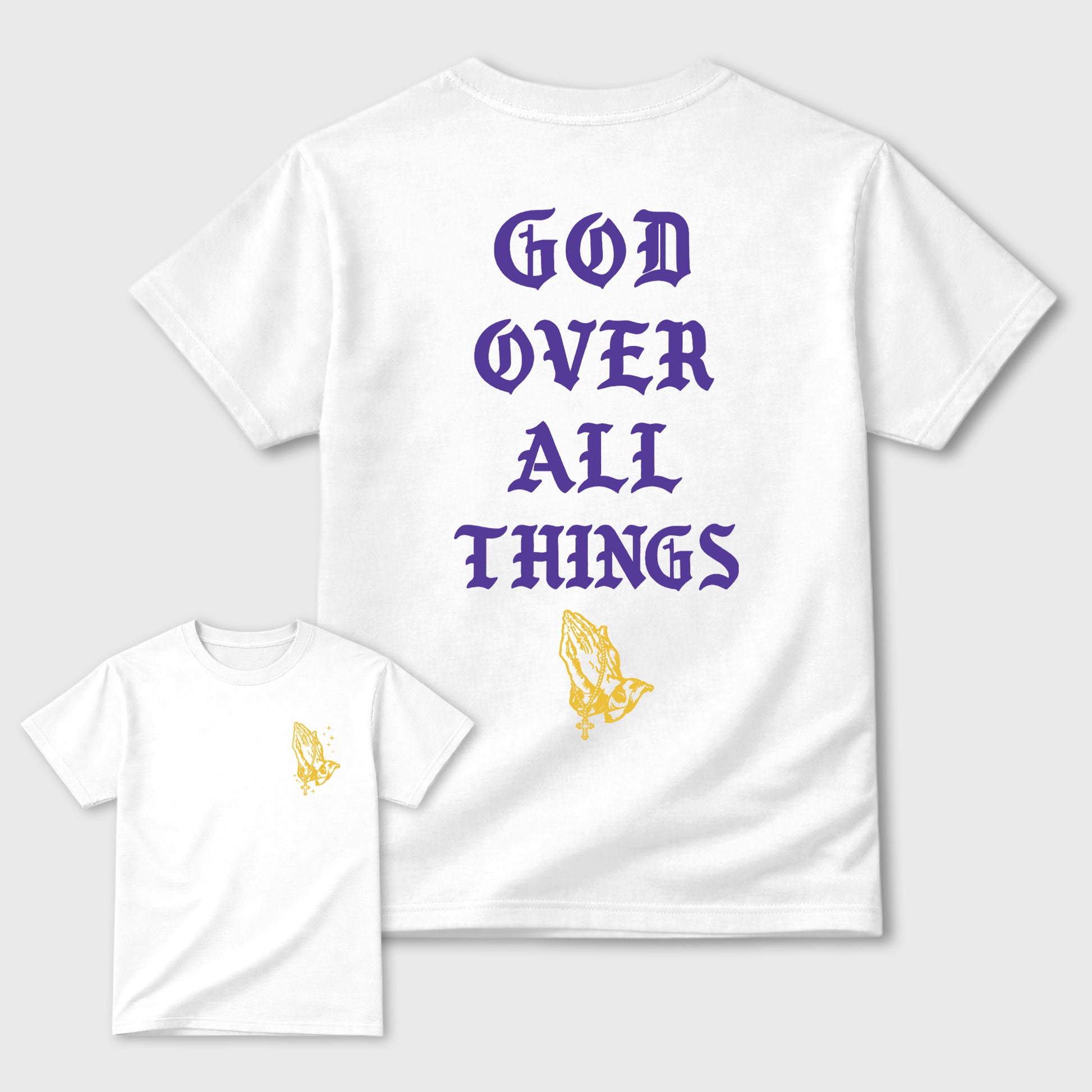God Over All Things sneaker match t-shirt styled to complete your fit with the sneakers, shown in White.