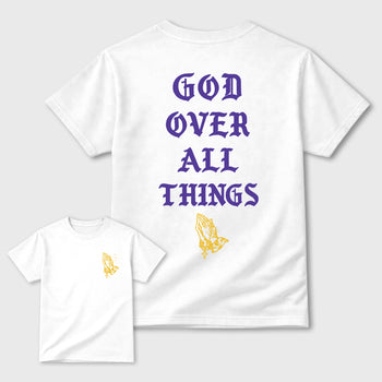 God Over All Things sneaker match t-shirt styled to complete your fit with the sneakers, shown in White.
