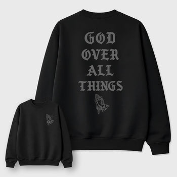 God Over All Things sneaker match t-shirt styled to complete your fit with the 5s Wolf Grey sneakers, shown in Black.