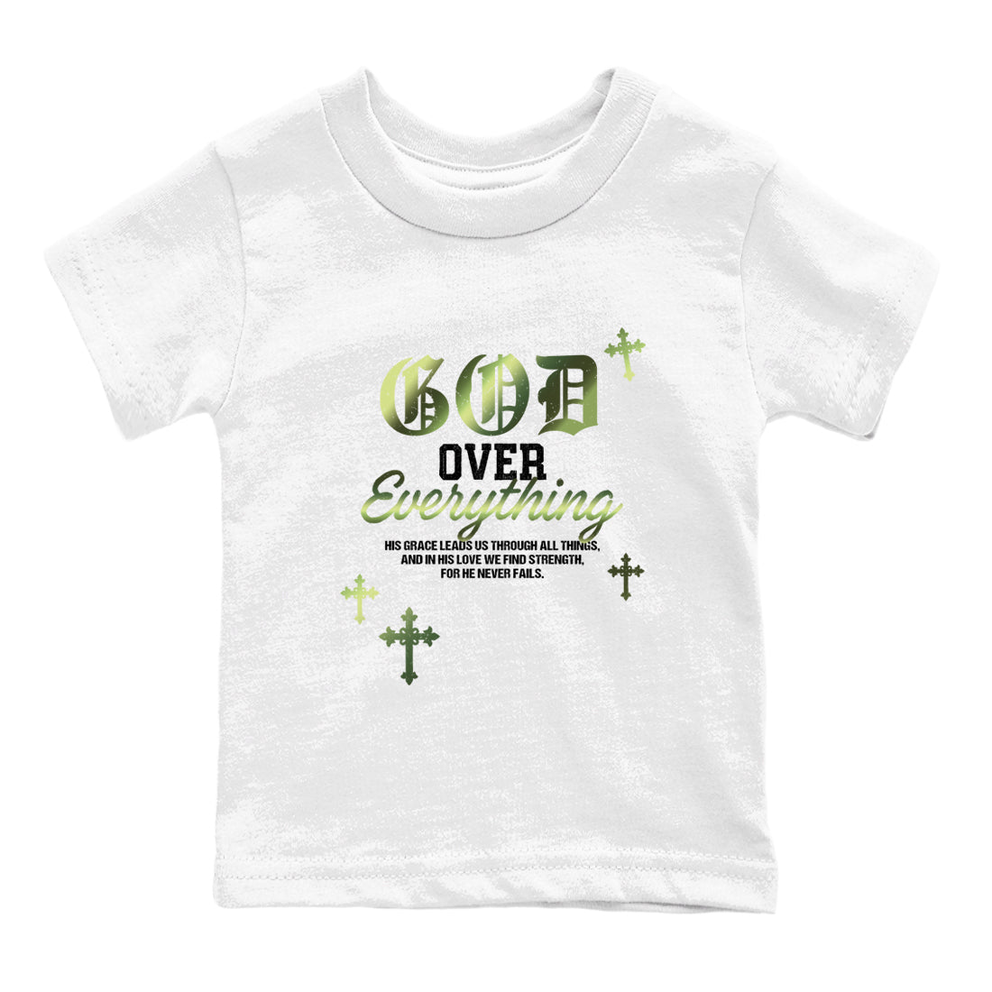 Best Christmas gifts for sneakerheads - Sneaker Tees To Match Air Foamposite One Pine Green Sneakers – God Over Everything Kids T-Shirt White 2