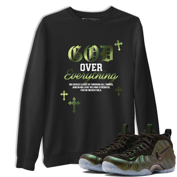 Best Christmas gifts for sneakerheads - Sneaker Tees To Match Air Foamposite One Pine Green Sneakers – God Over Everything Tee Black 1