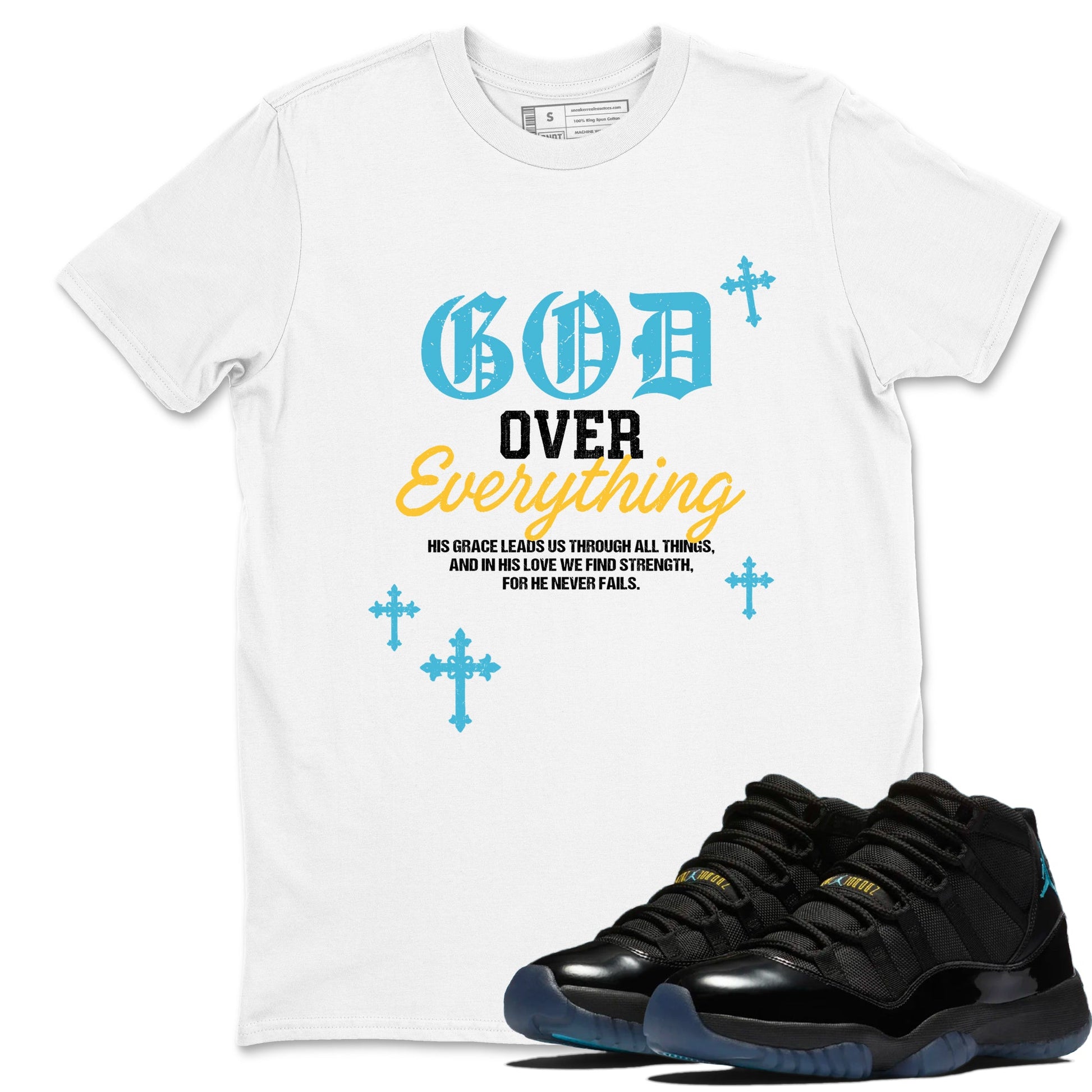 Sneaker match tees – Sneaker Tees To Match Air Jordan 11 Gamma Shoes – God Over Everything Tee White 1
