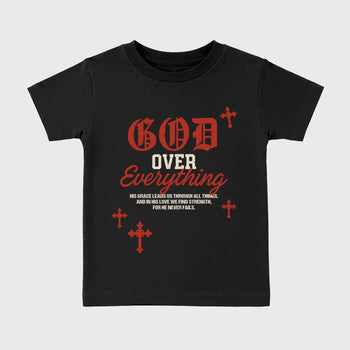 God Over Everything affordable baby and kids t-shirt designed to match the Air Jordan 4 Brick After Brick, featuring coordinated Black 2 options for the perfect little sneakerhead streetwear look.