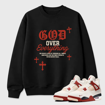 God Over Everything Graphic T-Shirt sneaker match tee designed for the Air Jordan 4 Brick After Brick, featuring coordinated color options for a perfect streetwear match. Black 1 shirt.