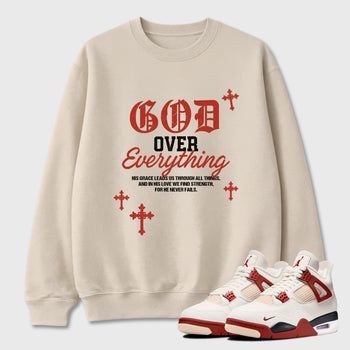 God Over Everything Graphic T-Shirt sneaker match tee designed for the Air Jordan 4 Brick After Brick, featuring coordinated color options for a perfect streetwear match. Natural 1 shirt.