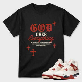 God Over Everything Graphic T-Shirt sneaker match tee designed for the Air Jordan 4 Brick After Brick, featuring coordinated color options for a perfect streetwear match. Black 1 shirt.