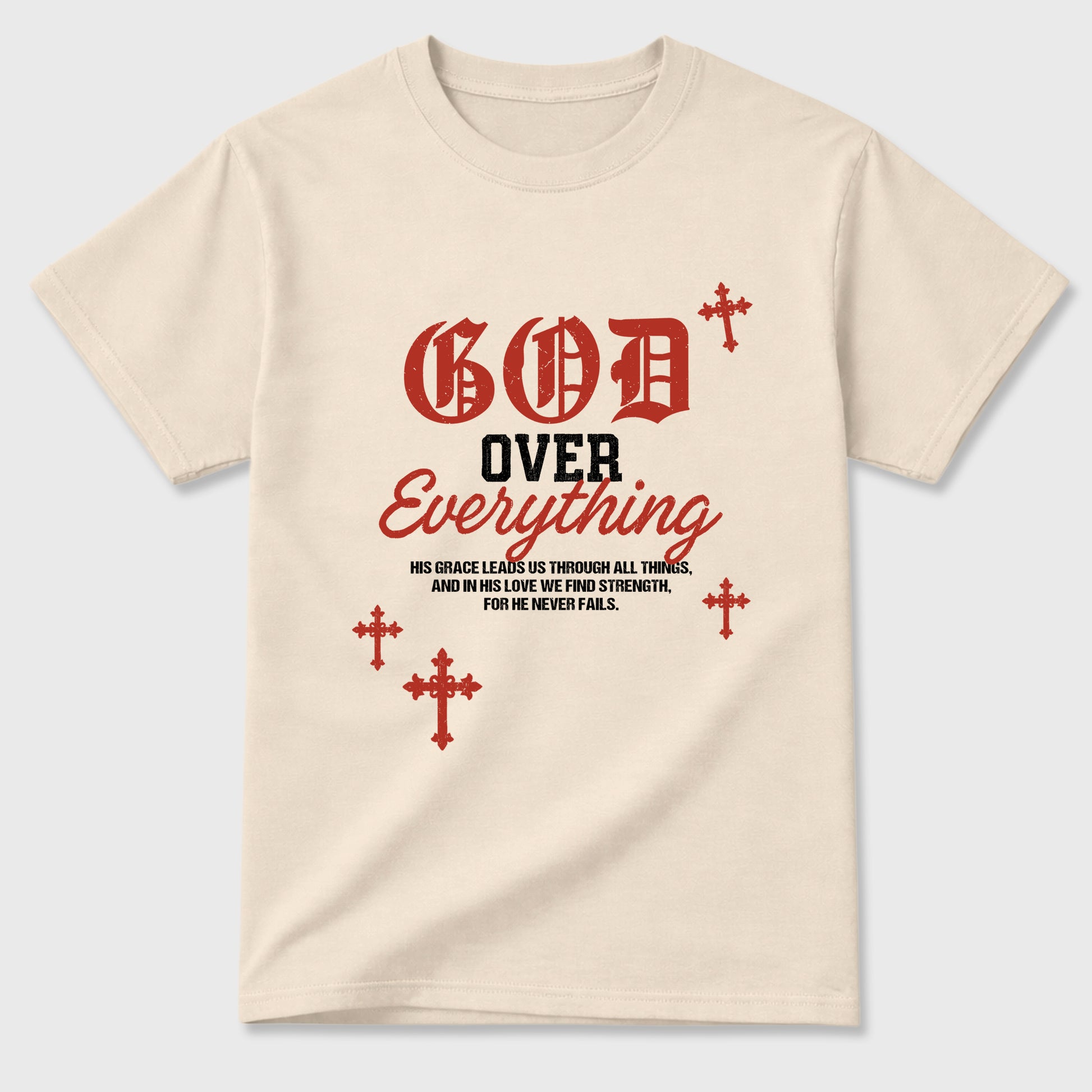 God Over Everything Graphic T-Shirt sneaker match tee designed for the Air Jordan 4 Brick After Brick, featuring coordinated color options for a perfect streetwear match. Natural 2 shirt.