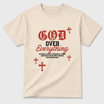 God Over Everything Graphic T-Shirt sneaker match tee designed for the Air Jordan 4 Brick After Brick, featuring coordinated color options for a perfect streetwear match. Natural 2 shirt.